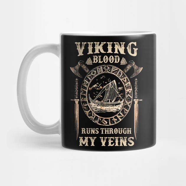 Vikings T-Shirt Viking Blood Valknut Valhalla Warrior Shirt Norse Mythology by Windytee